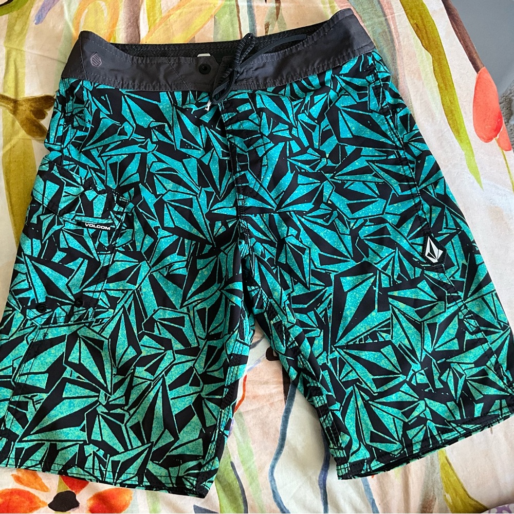 Volcom Black and Teal Men Swim Board Shorts